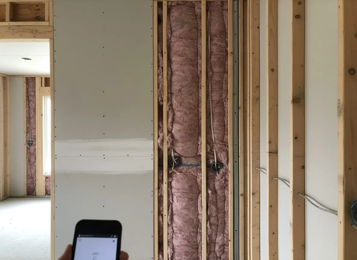 A partition wall open on one side before the second layer of board goes on